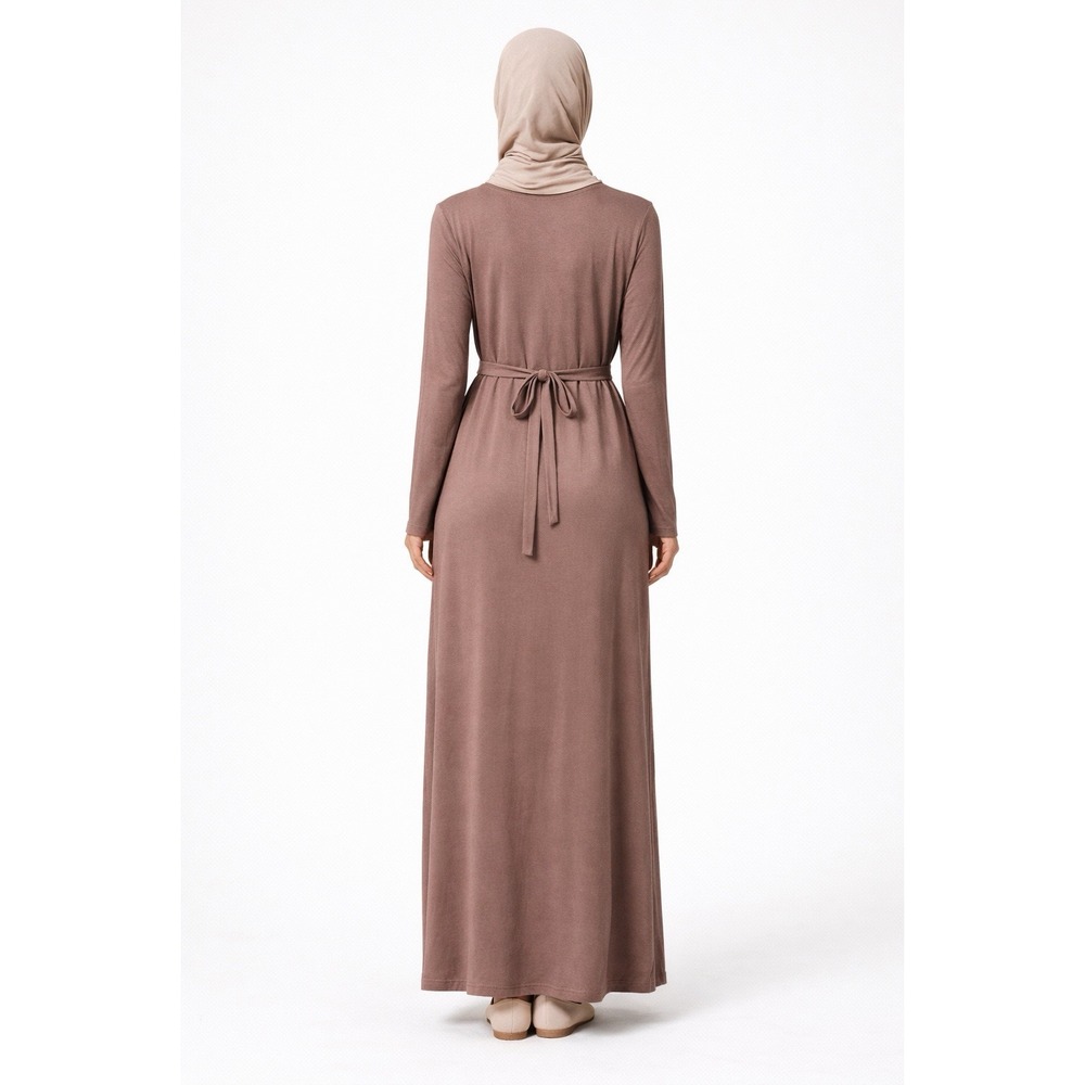 Veiled New York Essential Bamboo Jersey Maxi Dress Deep Taupe S 56" Tie Back - Picture 2 of 15